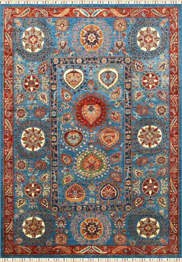 Ковёр Suzani 4081 — синий и оранжевый, с медальоном