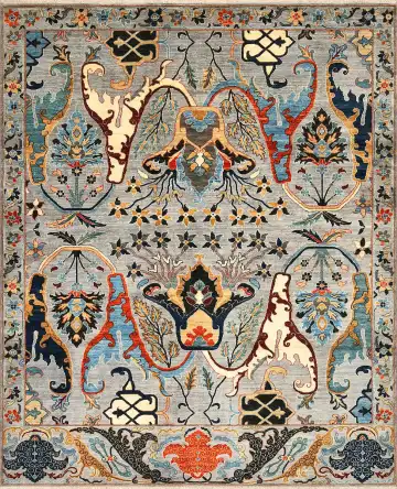 Ковёр Bidjar 4084 — кремовый и синий, сюжетный рисунок