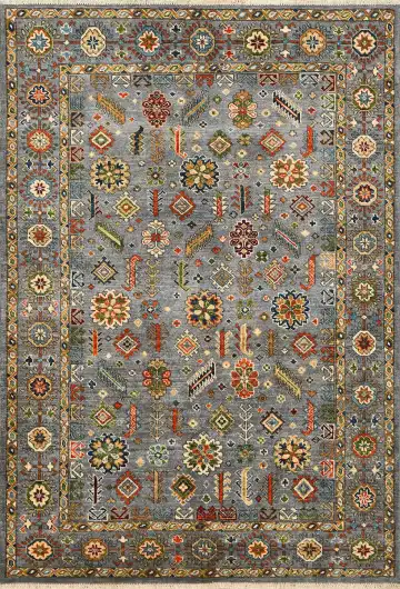 Ковёр Казах 4107 — серый и красный, растительный рисунок