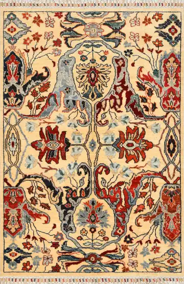 Ковёр Bidjar 4108 — кремовый и синий, сюжетный рисунок