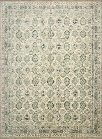 Ковёр Saltani 4112 — кремовый и зелёный, геометрический рисунок
