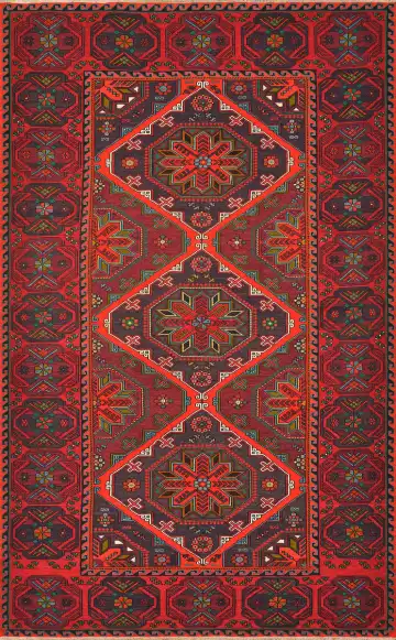 Ковёр Сумах 4117 — красный и зелёный, геометрический рисунок