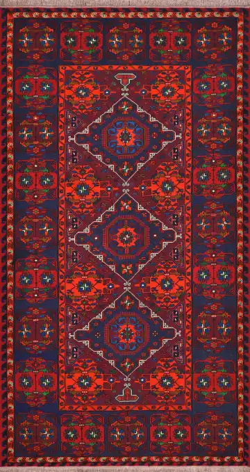 Ковёр Сумах 4124 — красный и синий, геометрический рисунок