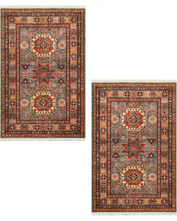 Ковёр Казах 4135 — серый и красный, с медальоном