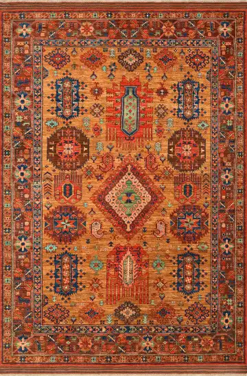 Ковёр Baluchi 4138 — оранжевый и красный, с медальоном