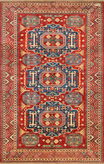 Ковёр Казах 4142 — красный и синий, восточный орнамент