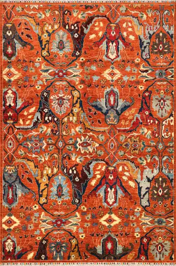 Ковёр Bidjar 4147 — красный и чёрный, с медальоном