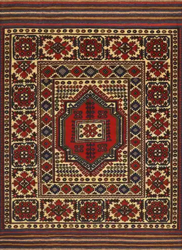 Ковёр Sirjan 4150 — жёлтый и красный, с медальоном