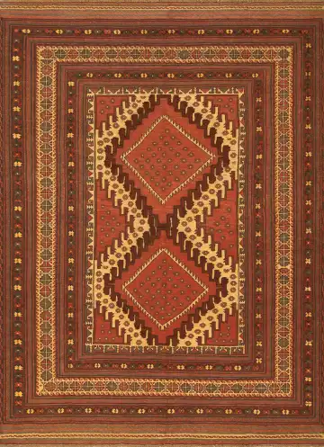 Ковёр Sirjan 4152 — красный и жёлтый, с медальоном