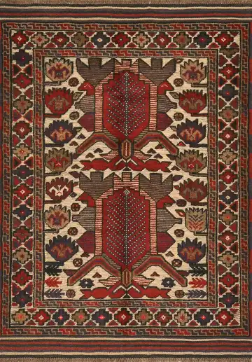 Ковёр Sirjan 4153 — кремовый и красный, с медальоном