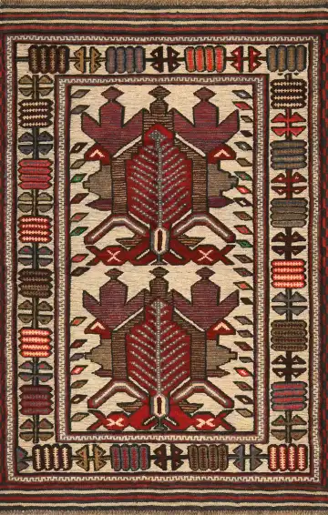 Ковёр Sirjan 4154 — кремовый и красный, с медальоном