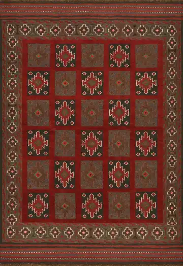 Ковёр Sirjan 4155 — красный и коричневый, геометрический рисунок