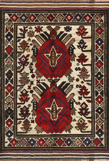 Ковёр Sirjan 4157 — кремовый и красный, с медальоном