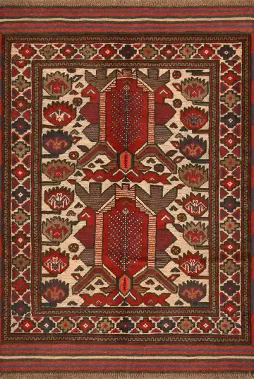 Ковёр Sirjan 4158 — кремовый и красный, с медальоном