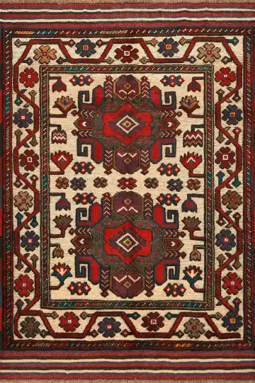 Ковёр Sirjan 4159 — кремовый и красный, с медальоном
