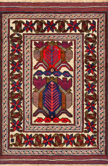 Ковёр Sirjan 4160 — кремовый и красный, с медальоном