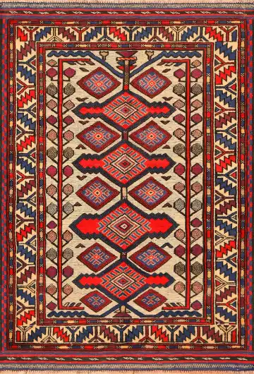 Ковёр Sirjan 4161 — кремовый и красный, с медальоном