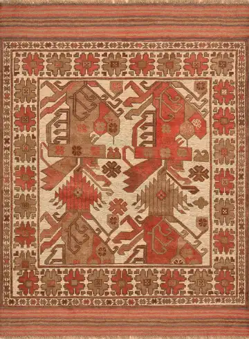 Ковёр Sirjan 4162 — кремовый и красный, геометрический рисунок