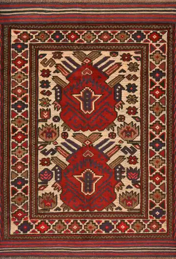 Ковёр Sirjan 4163 — кремовый и красный, с медальоном