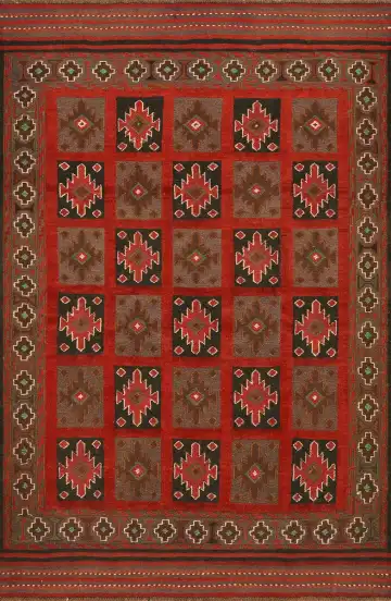 Ковёр Sirjan 4165 — красный и коричневый, пэчворк