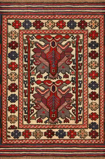 Ковёр Sirjan 4168 — кремовый и красный, геометрический рисунок