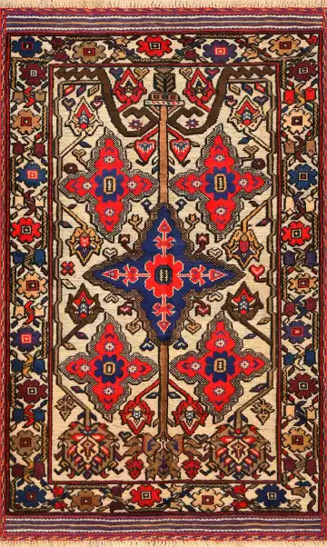 Ковёр Sirjan 4169 — кремовый и красный, с медальоном