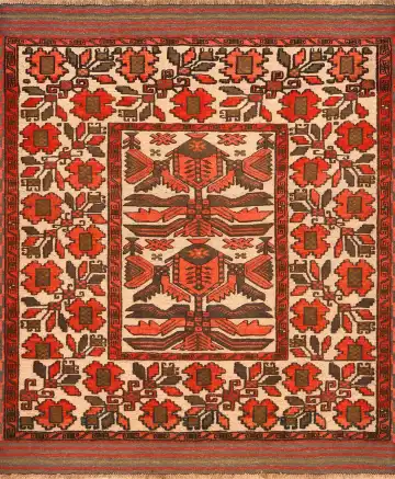 Ковёр Sirjan 4170 — кремовый и красный, сюжетный рисунок