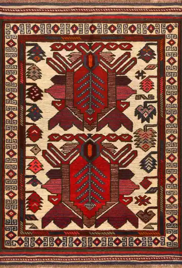 Ковёр Sirjan 4171 — кремовый и красный, с медальоном