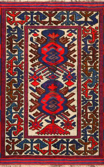 Ковёр Sirjan 4173 — синий и красный, с медальоном