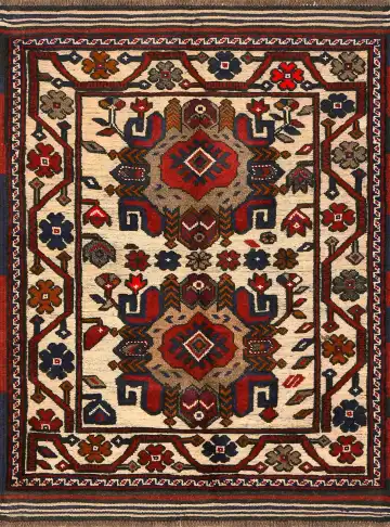 Ковёр Sirjan 4174 — кремовый и красный, с медальоном
