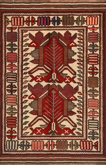 Ковёр Sirjan 4175 — кремовый и красный, с медальоном