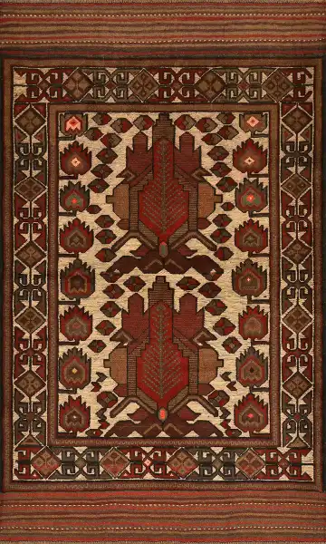 Ковёр Sirjan 4177 — кремовый и красный, с медальоном