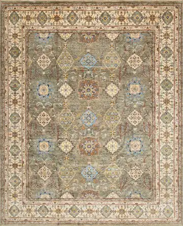Ковёр Saltani 4178 — зелёный и голубой, с медальоном