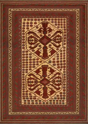 Ковёр Sirjan 4179 — красный и жёлтый, с медальоном