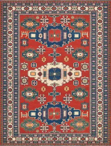 Ковёр Сумах 4184 — красный и синий, с медальоном