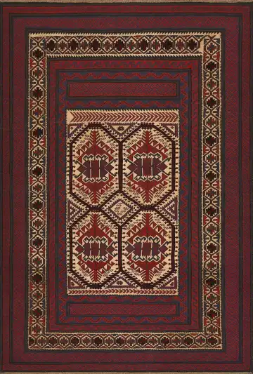 Ковёр Sirjan 4193 — красный и жёлтый, геометрический рисунок
