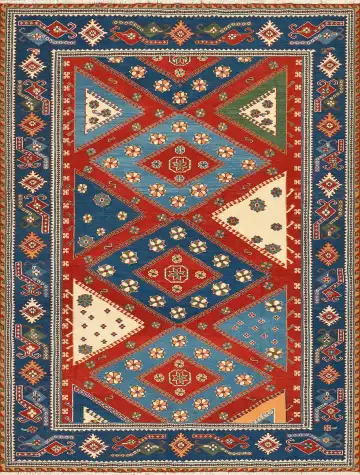 Ковёр Сумах 4198 — красный и голубой, геометрический рисунок