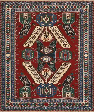 Ковёр Сумах 4202 — красный и кремовый, геометрический рисунок