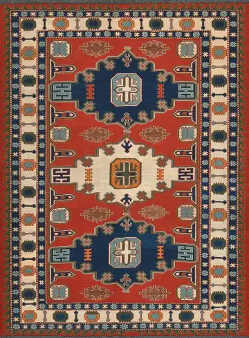 Ковёр Сумах 4206 — красный и синий, с медальоном