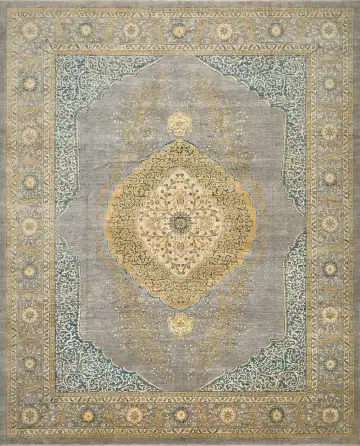 Ковёр Saltani 4219 — серый и золотистый, с медальоном