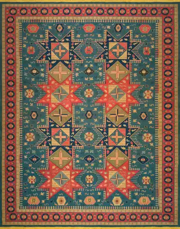 Ковёр Сумах 4223 — синий и красный, с медальоном