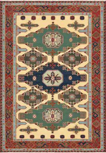 Ковёр Сумах 4228 — кремовый и синий, с медальоном