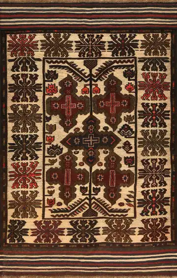 Ковёр Sirjan 4229 — бежевый и коричневый, с медальоном