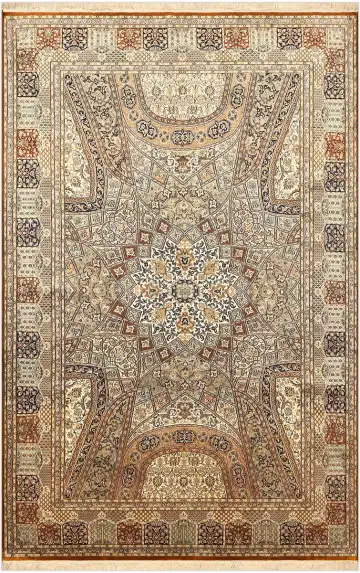 Ковёр Gombad 4253 — кремовый и красный, с медальоном