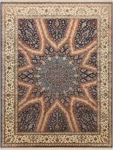 Ковёр Gombad 4303 — кремовый и синий, с медальоном