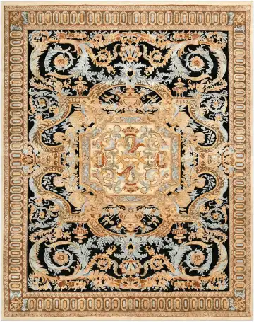 Ковёр Aubusson 4354 — чёрный и золотистый, сюжетный рисунок