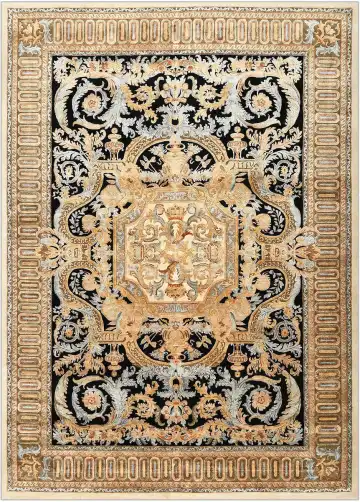Ковёр Aubusson 4376 — чёрный и золотистый, сюжетный рисунок