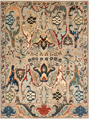 Ковёр Bidjar 4399 — кремовый и синий, сюжетный рисунок