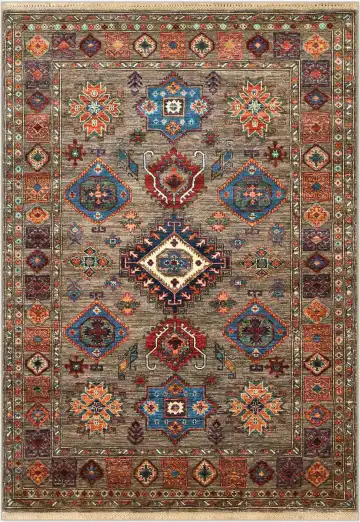 Ковёр Казах 4411 — коричневый и красный, с медальоном