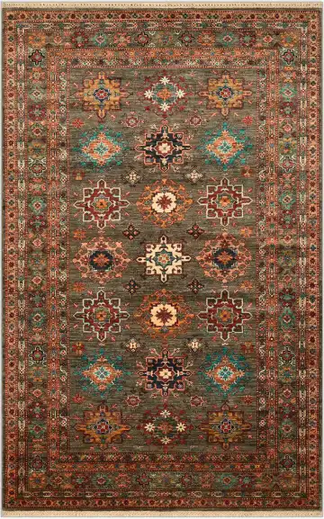Ковёр Казах 4412 — коричневый и красный, с медальоном
